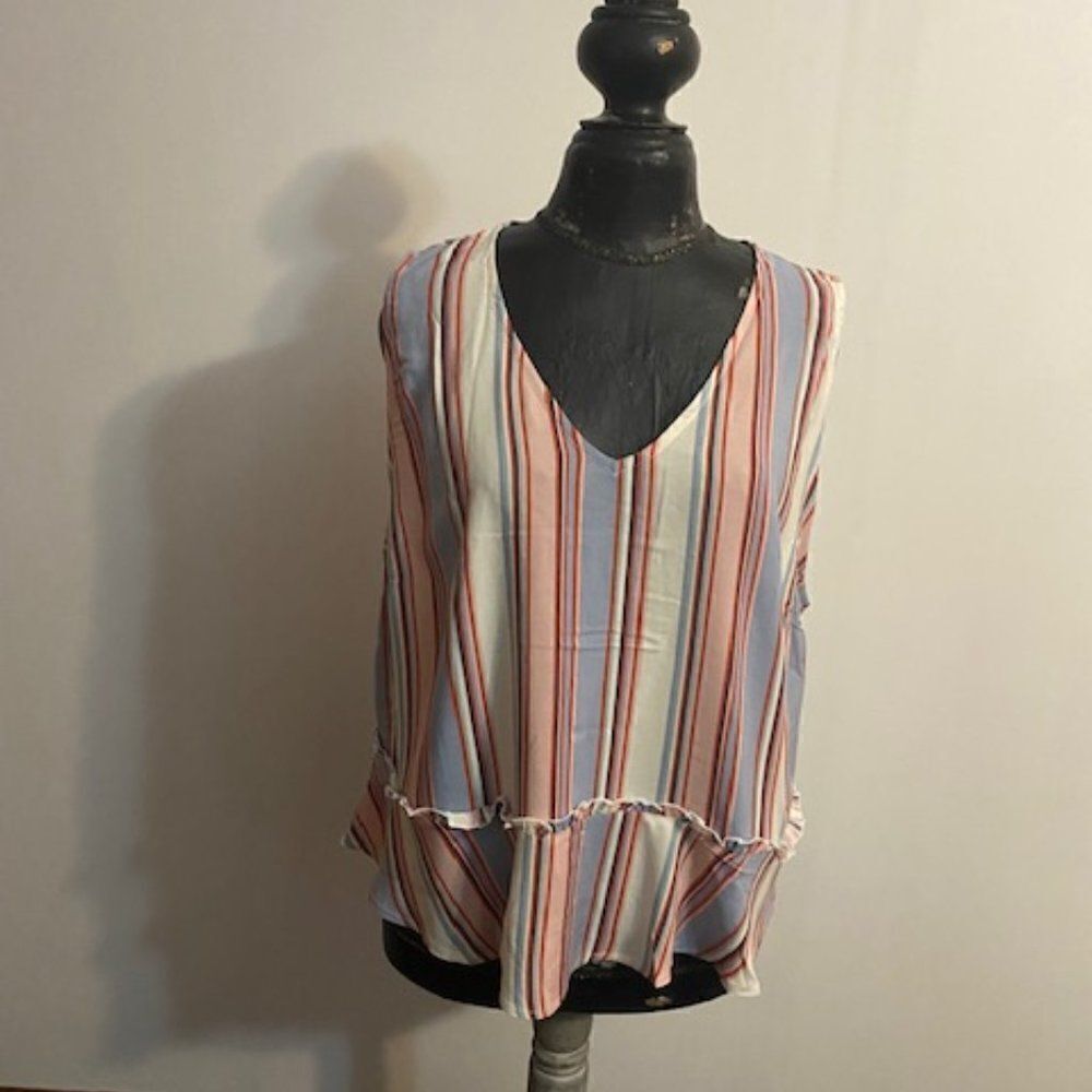 Lover Fire Multi color stripe sleeveless top with draw string waist, size 1X
